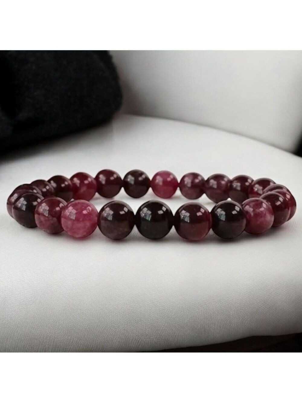 Beaded Pink and Deep Cherry Stretch Bracelet